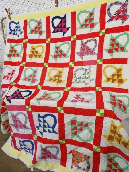 20th century basket pattern multi color quilt (1 of 3)