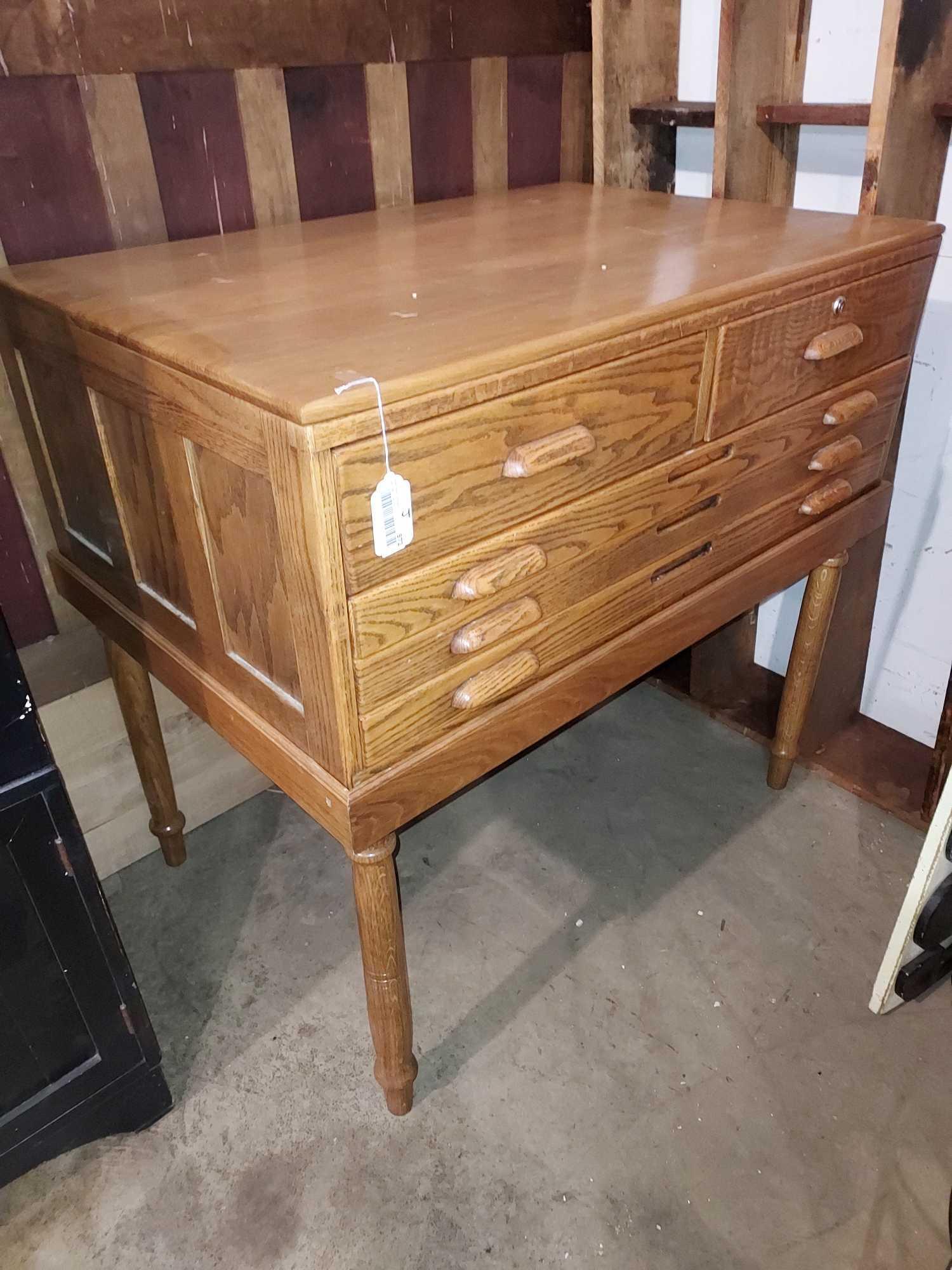 Oak 2-piece 5 drawer map cabinet (1 of 5)