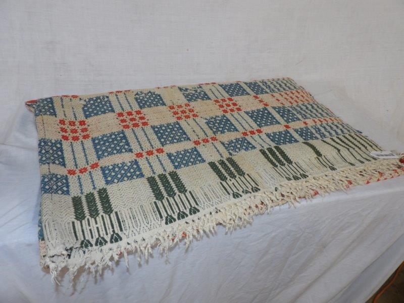 circa 1870 red and white and blue woven coverlet (1 of 2)