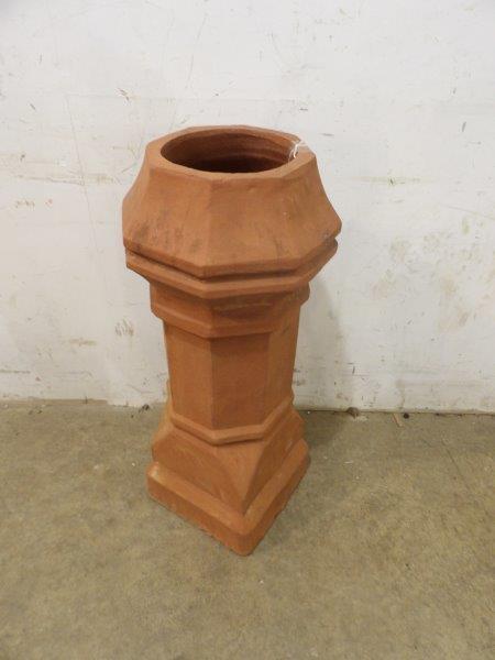Edwardian Style clay tile chimney top: With a tight hairline on top otherwise appears to be in good condition. 34 in tall.