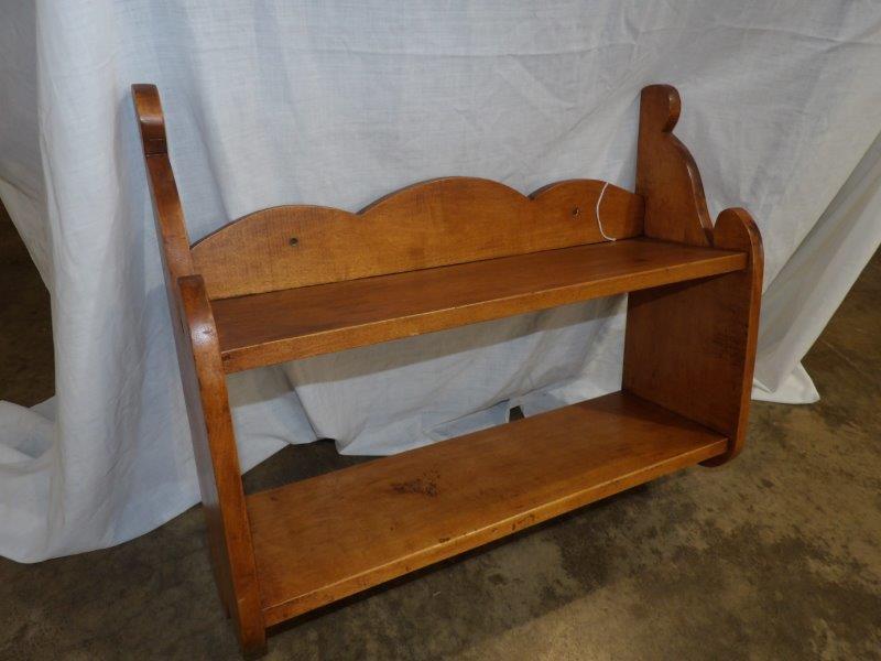 Early American hanging 2- tiered wall shelf (1 of 5)