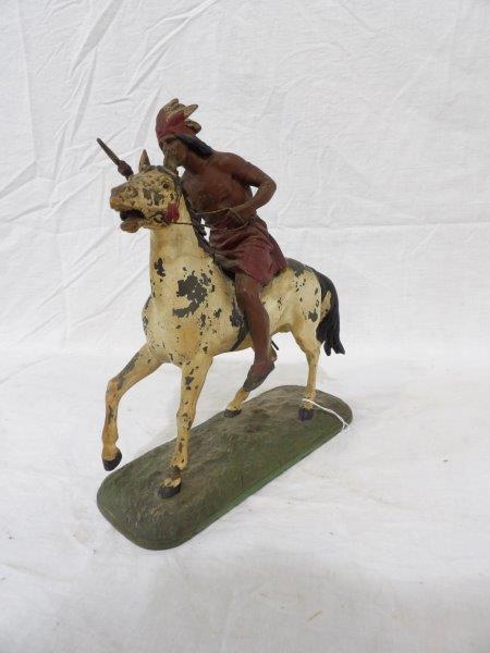 Painted cast metal horse and Indian Rider statue (1 of 4)