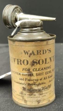 Wards Nitro Solvent OIler: Gun oiler, 60-2043, paper label, missing a small spot from label.