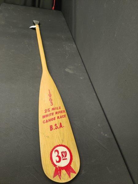 Boy Scouts of America 3rd place Trophy: 25 mile canoe race 1963 3rd place paddle trophy.