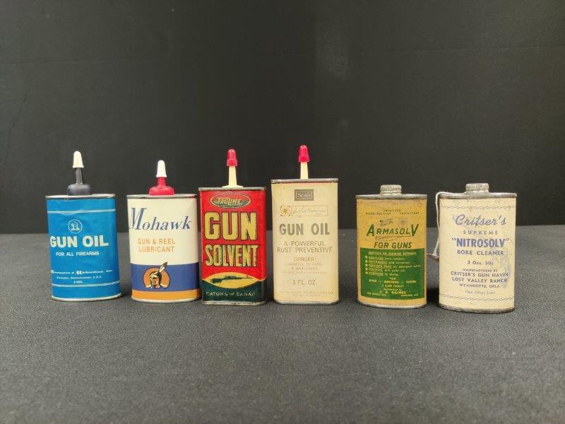 6 Gun Related Oilers: All with paper labels, 3 oz. Mohawk maybe a reproduction paper.