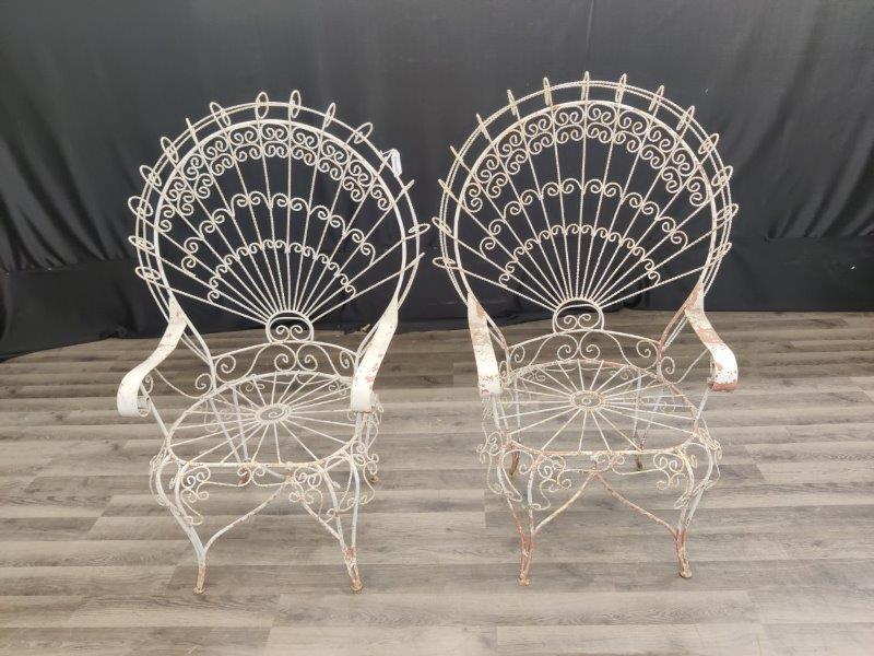 Pair of Wrought Iron Peacock Fan Garden Chairs (1 of 3)