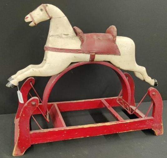 Childs Wooden Rocking Horse.: Missing the mane and tail. 32 x 28