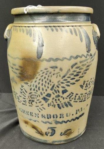 Very Rare Hamilton & Co Eagle Crock: 5 gallon, a few tight hairlines, a great uncommon find.