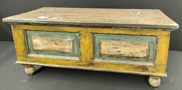 Early Immigrants Chest: Incredible paint, hand forged hinges. 38.5 x 18.5 x 16
