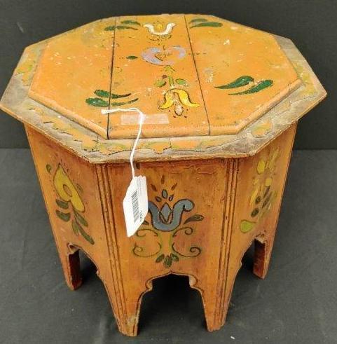 Painted Chest Stool: Nice painted stool with lift top storage. Some flaking on top. 14 x 15