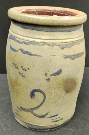 2 Gallon Palitine Crock: Hand decorated WV. good condition.