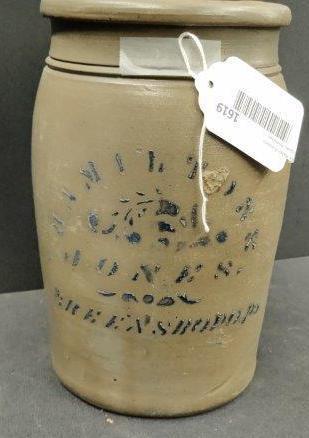 Hamilton Jones Table Top Churn: 1 gallon, Greensboro, Good rare crock.