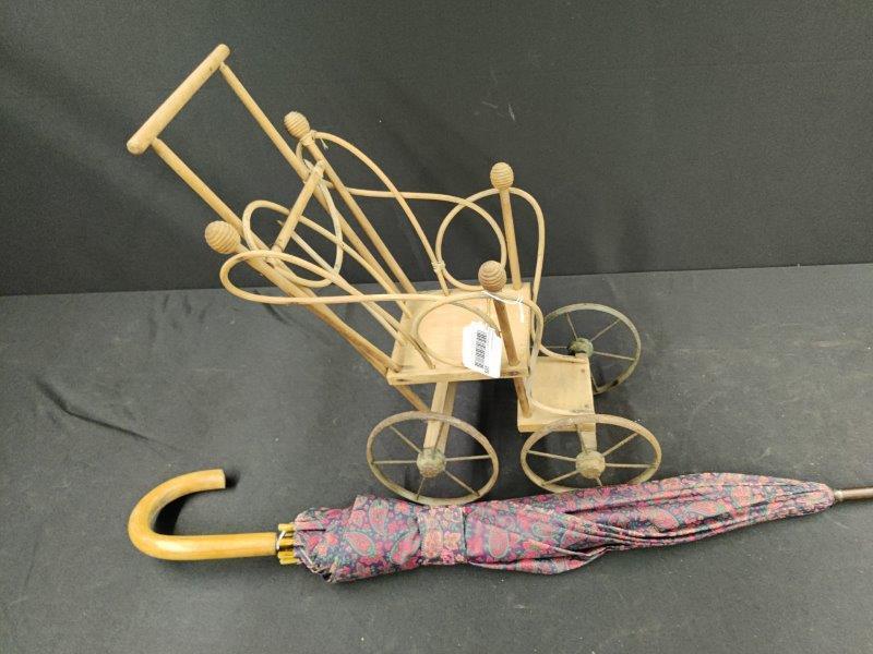Miniature Baby Carriage and Early Umbrella: .
