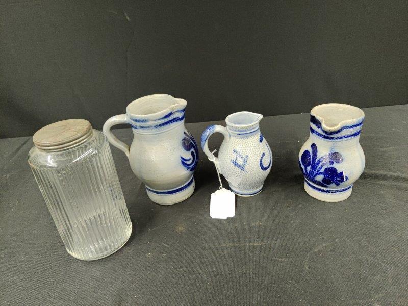 Hoosier Jar and 3 Decorated stoneware Pitchers (1 of 6)