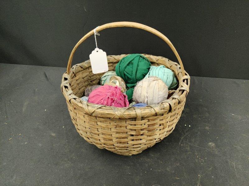 Early split bow basket with cloth rag balls (1 of 3)
