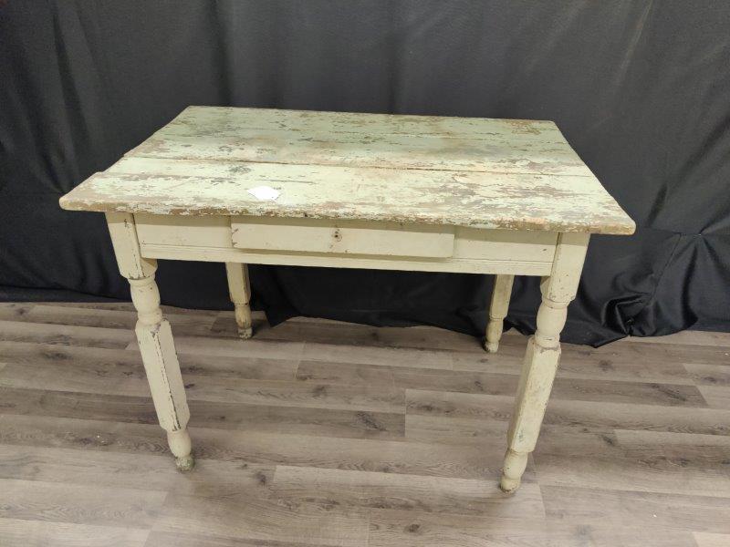 Primitive painted one drawer table (1 of 3)
