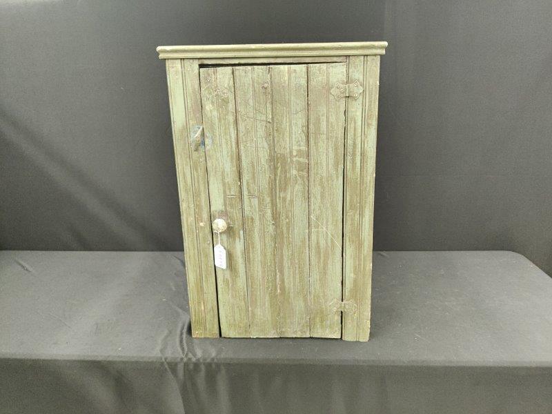 Outstanding early painted hanging cabinet (1 of 3)