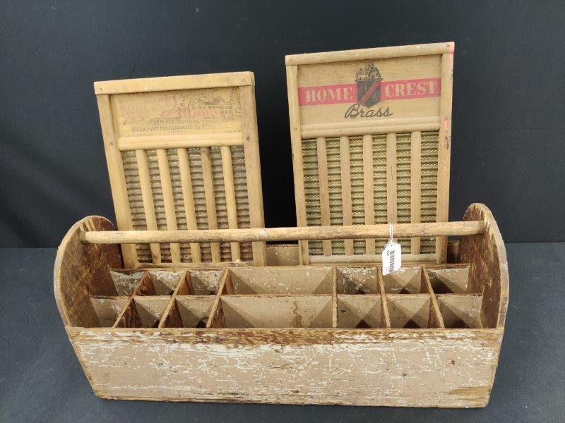 Early 15 compartment carrier and 2 washboards (1 of 4)