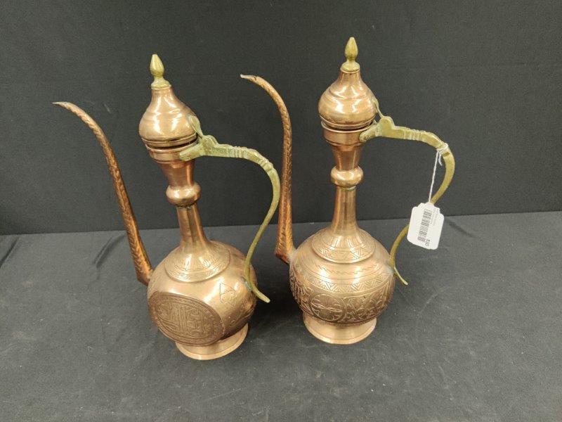 Pair of copper & brass urns /pitchers (1 of 2)
