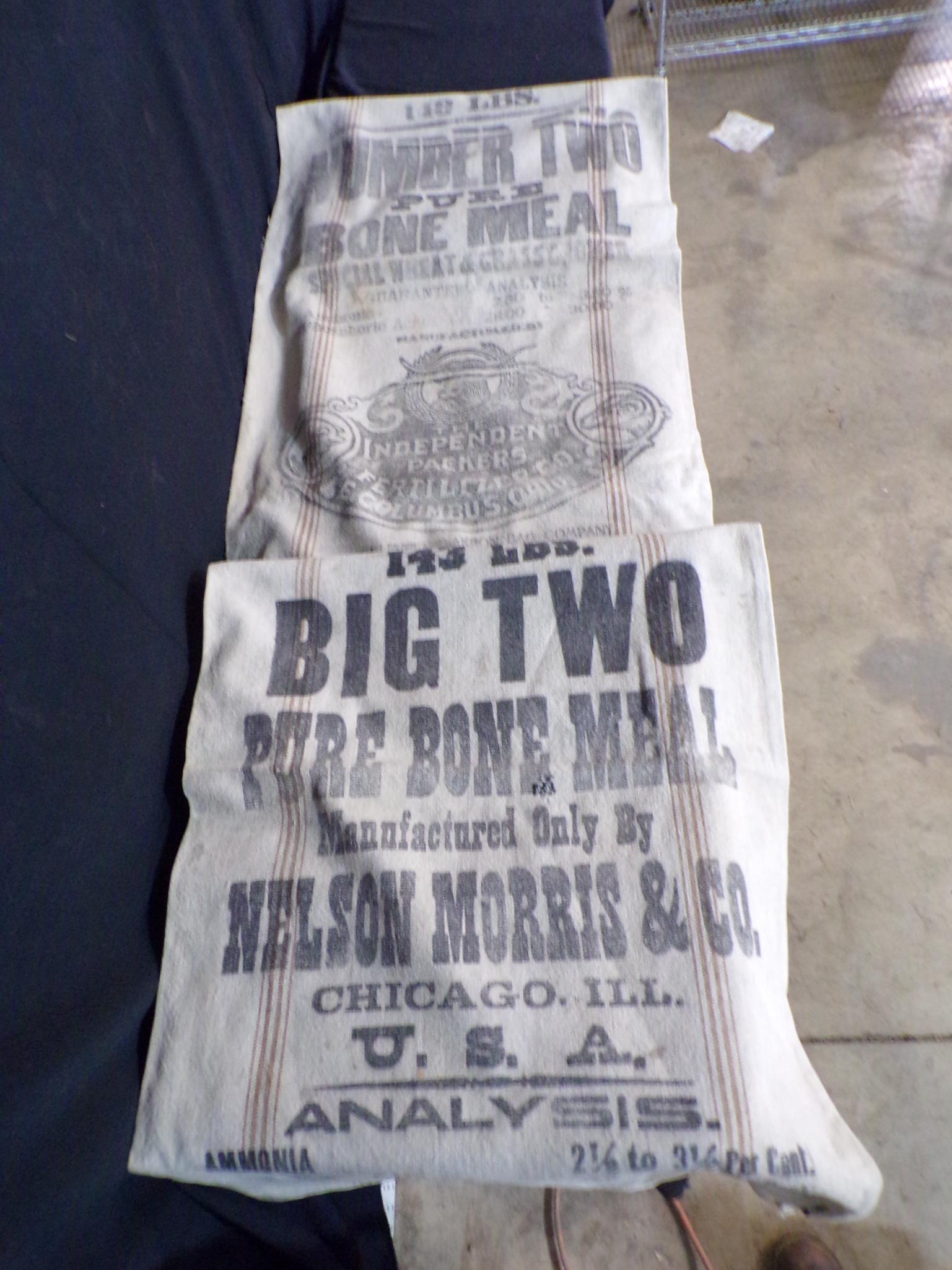 Bone Meal Bags: 2 unique bone meal bags. Good graphics on both of these sacks.