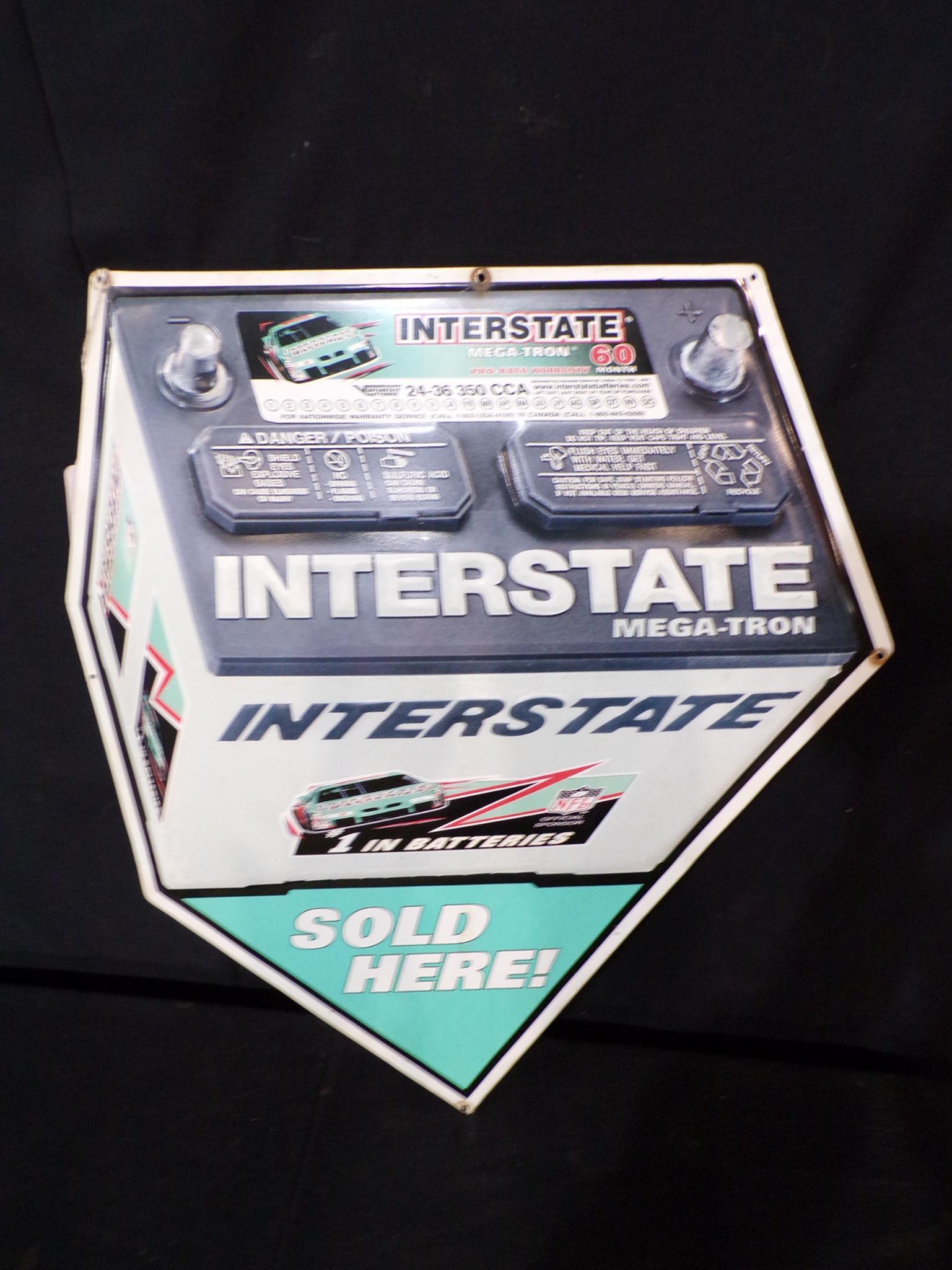 SS TIN INTERSTATE BATTERIES EMBOSSED SIGN (1 of 7)