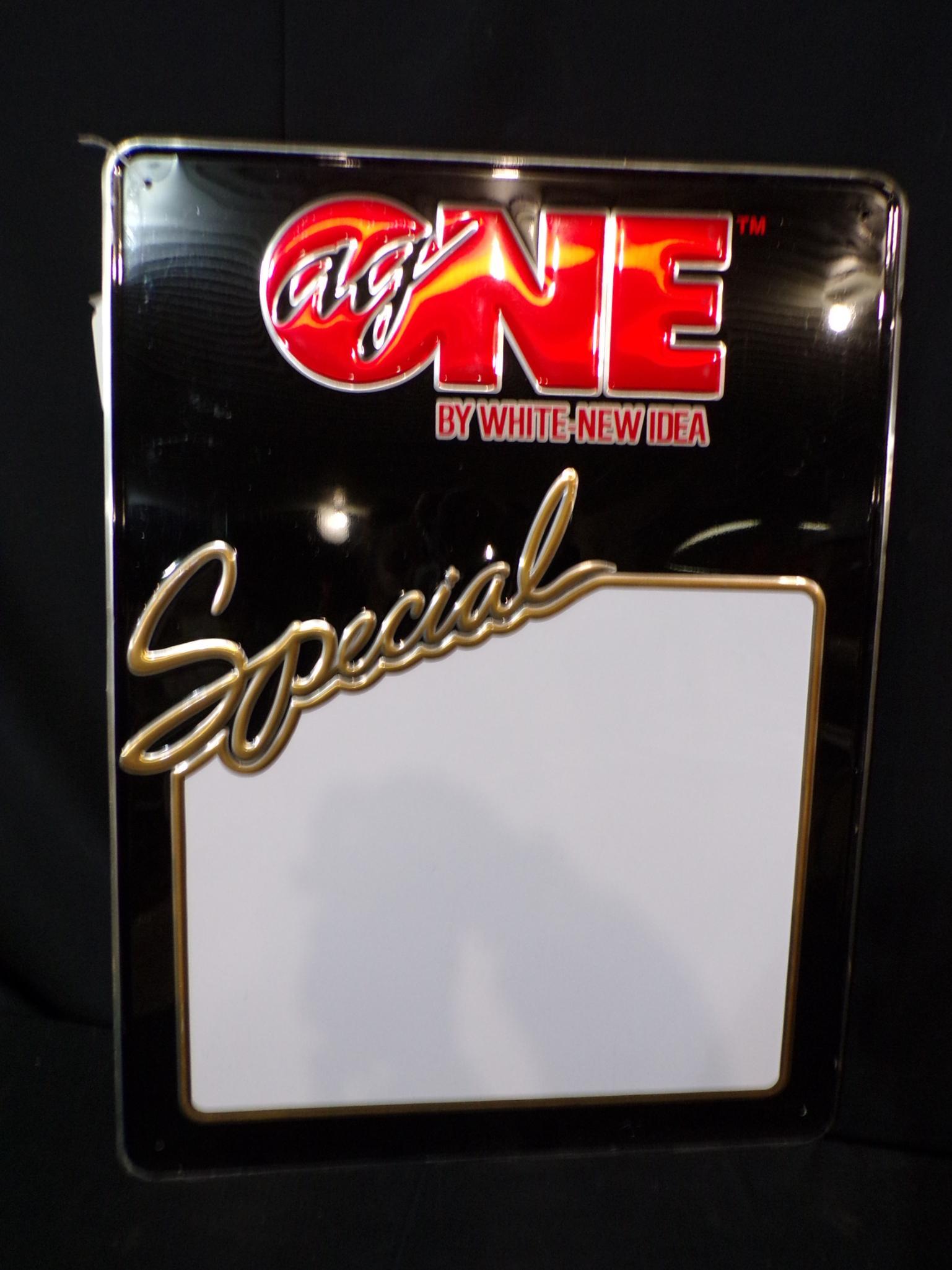 SS TIN WHITE-NEW IDEA AG ONE EMBOSSED WHITE BOARD SIGN (1 of 6)