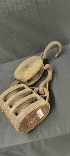 Lot of 2 Wooden Pulleys: One is marked Riggers