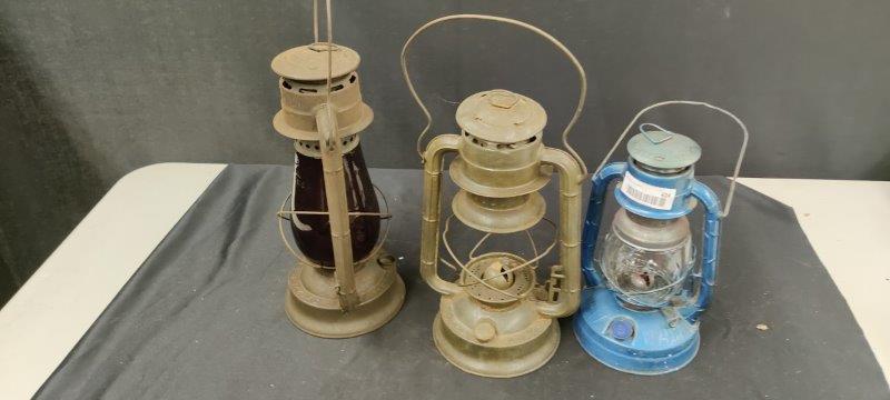 Lot of 3 Dietz Lanterns w/ One Red Globe (1 of 6)