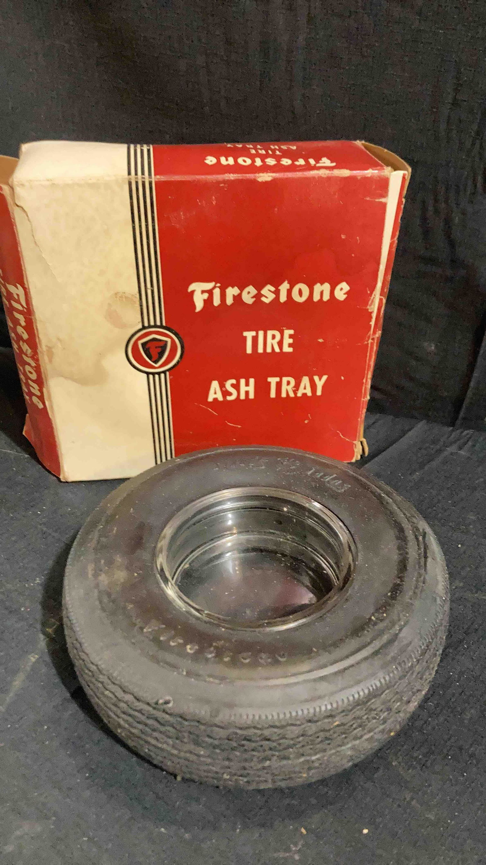 Firestone Tire Ash Tray NOS in Original Box: Box has some water damage but does not affect the ashtray.