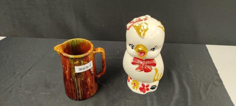 Brown Stoneware Pitcher & Chick Cookie Jar (1 of 5)