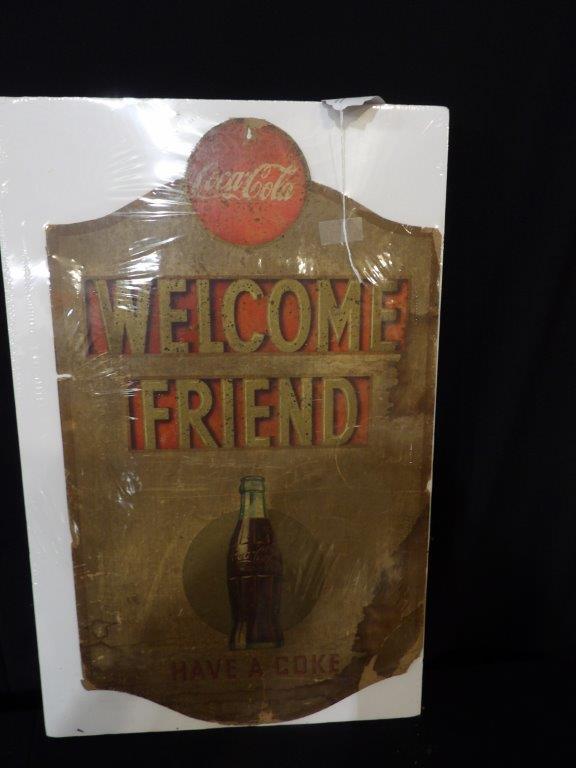 Early Coca-Cola "Welcome Friend" cardboard sign (1 of 6)