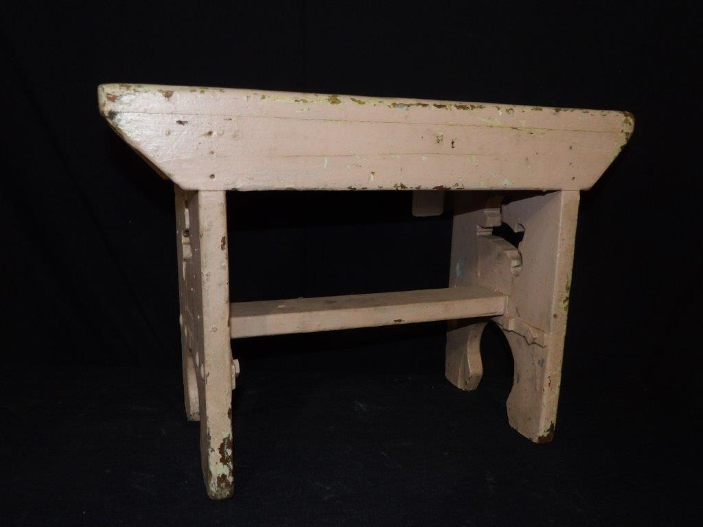 Antique mortised stool with bunny cutouts (1 of 6)