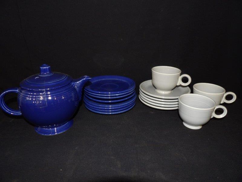 COBALT BLUE AND GREY VINTAGE FIESTA WARE (1 of 4)