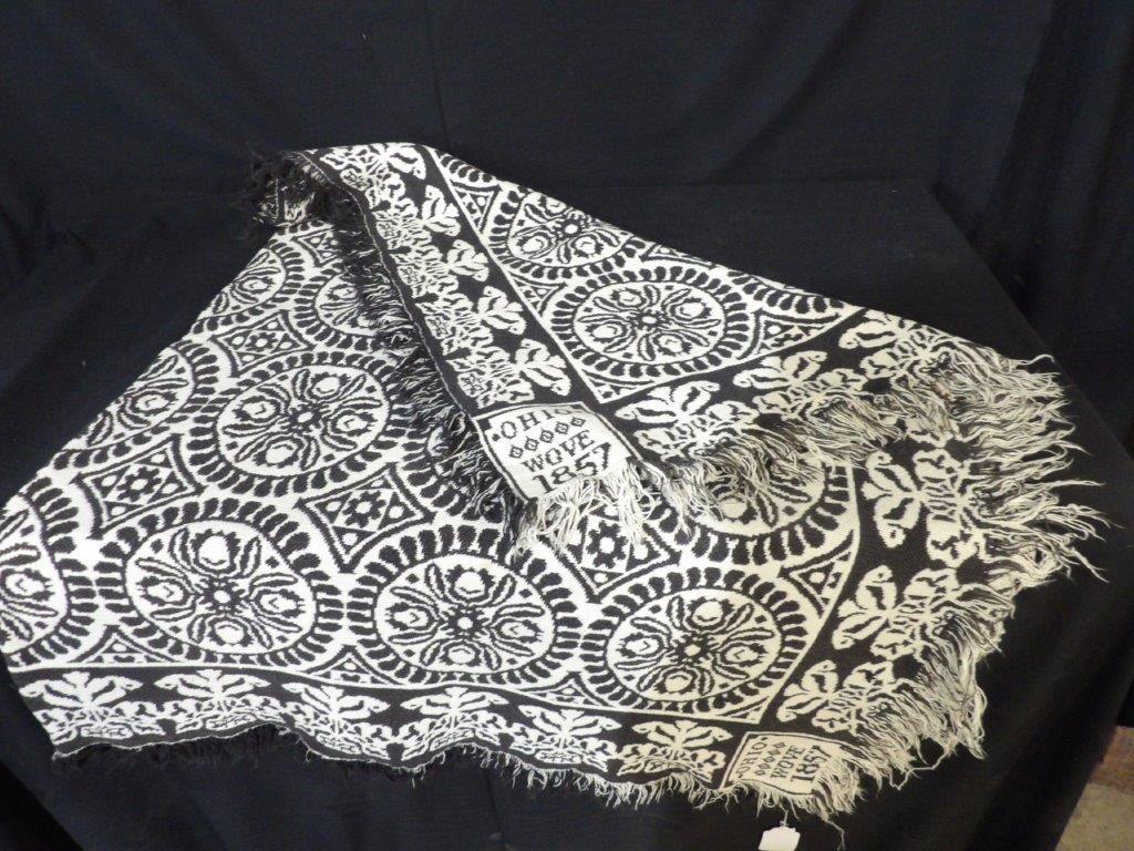Unusual size 1857 Ohio black and white coverlet (1 of 3)