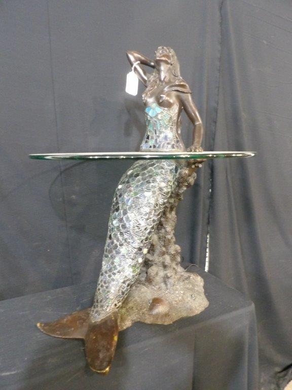 Bronze / brass lighted mermaid end table (1 of 11)