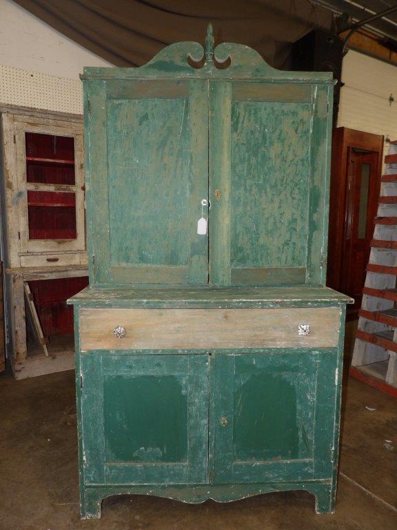 Primitive painted 2-piece step-back cabinet (1 of 12)