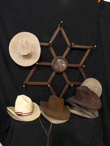 FOLDING HAT RACK WITH VINTAGE COWBOY HATS (1 of 4)
