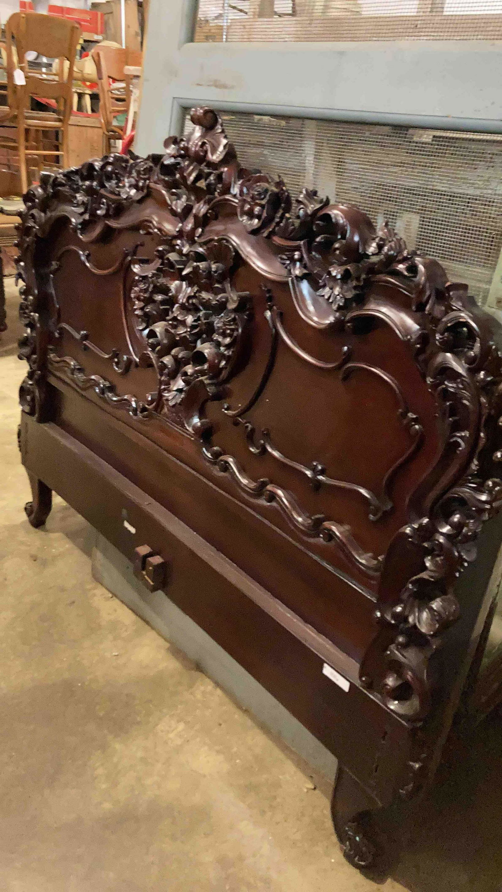 Fancy Carved Headboard: Queen size highly carved headboard. No rails. 56 1/2 x 68 1/2 wide.