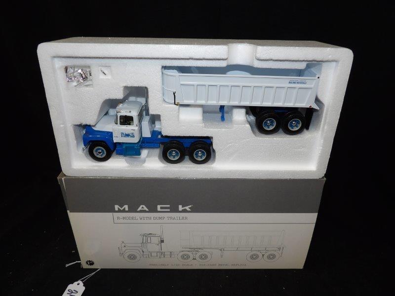 First Gear Mack R Model W/ Dump Trailer Blue Diamond