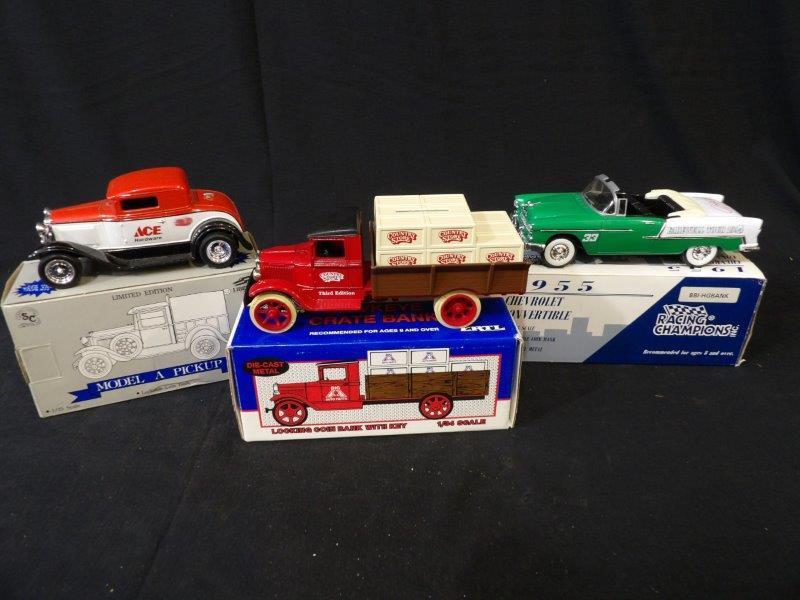Lot of 3 Ertl, Liberty & Racing Champions Advertising Locking Coin Banks (1 of 10)