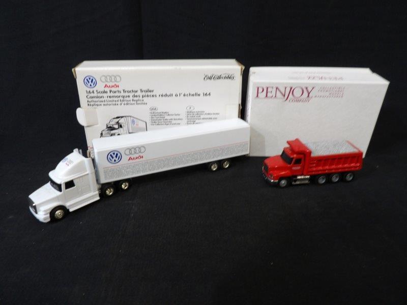 Lot of 2 Ertl and Penjoy - Roland Paving Dump Truck & Audi Volkswagen Tractor Trailer (1 of 6)