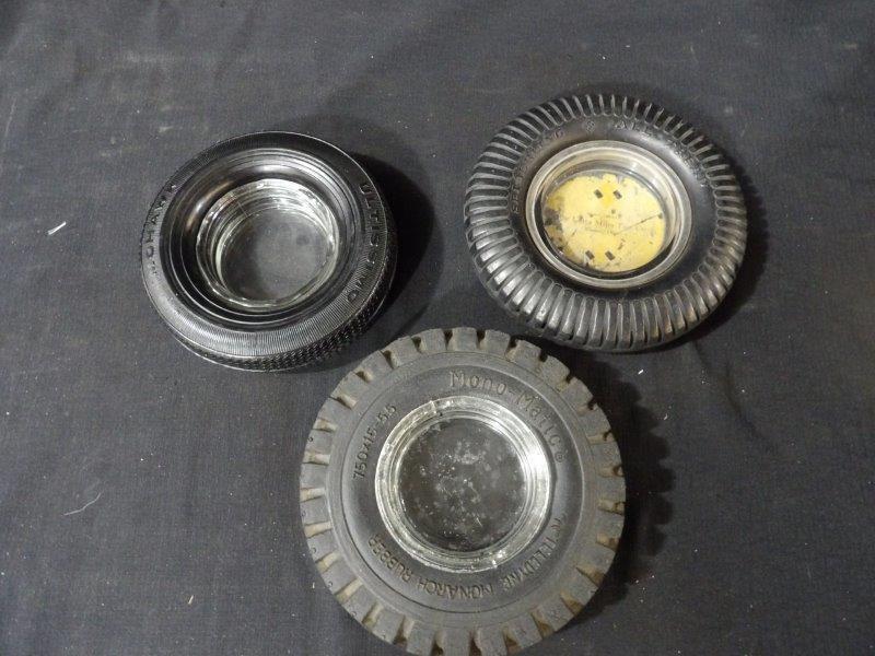 Lot of 3 Vintage Advertising Tire Ashtrays- Mohawk, Seiberling & Mono-Matic (1 of 6)