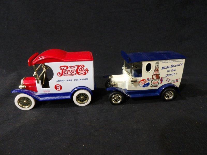 Lot of 2 Pepsi Cola Advertising Delivery Coin Bank Replica Cars (1 of 4)