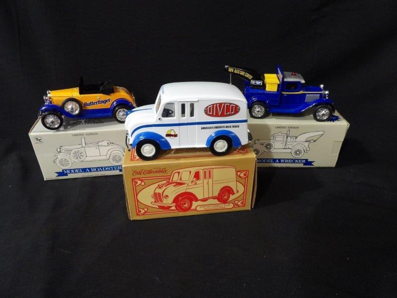 Lot of 3 Ertl & Spec Cast Advertising Locking Coin Bank Replicas-Divco, Butterfinger, Napa (1 of 7)