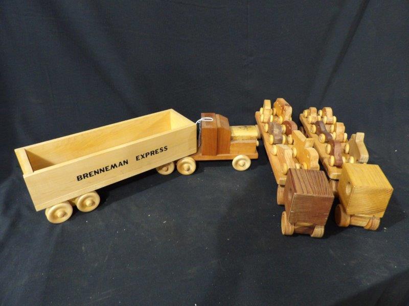 Lot of 3 Hand Crafted Wood Car Haulers w/ Cars & Truck and Trailer Brenneman Express (1 of 8)