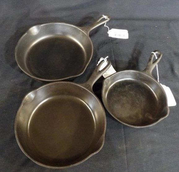Wagner #3-5-6 cast iron skillets: .