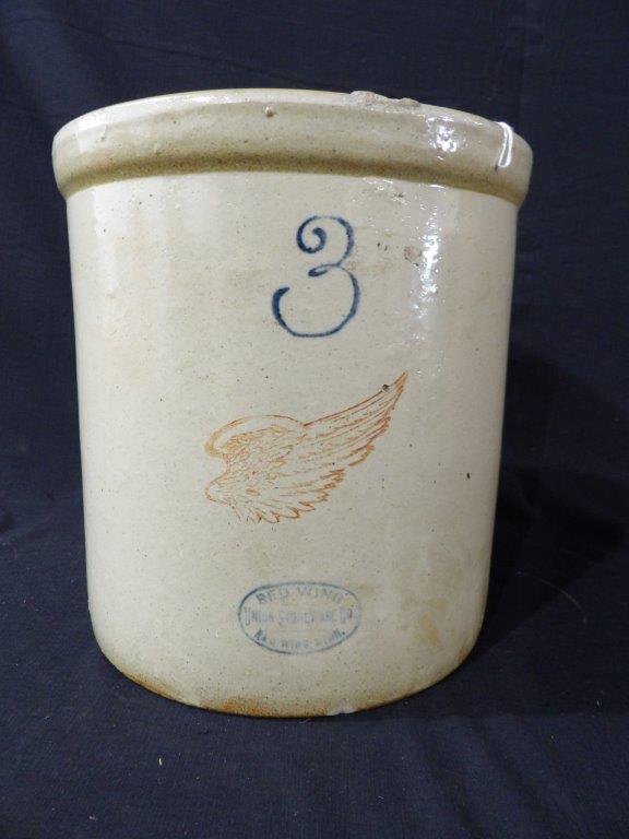 Early 3 Gallon Red Wing Stoneware Crock w/ Great Steniciling (1 of 8)