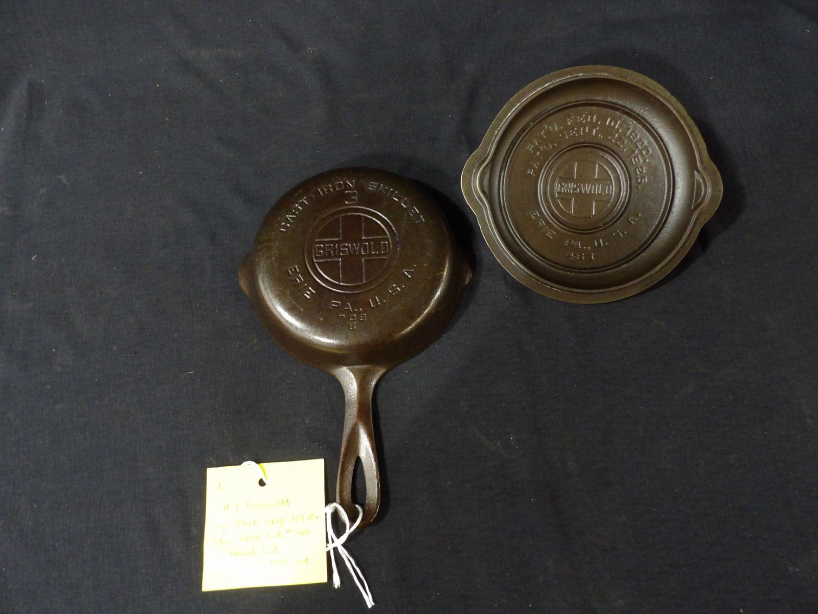 Griswold #3 cast iron skillet w/ self-basting lid (1 of 6)