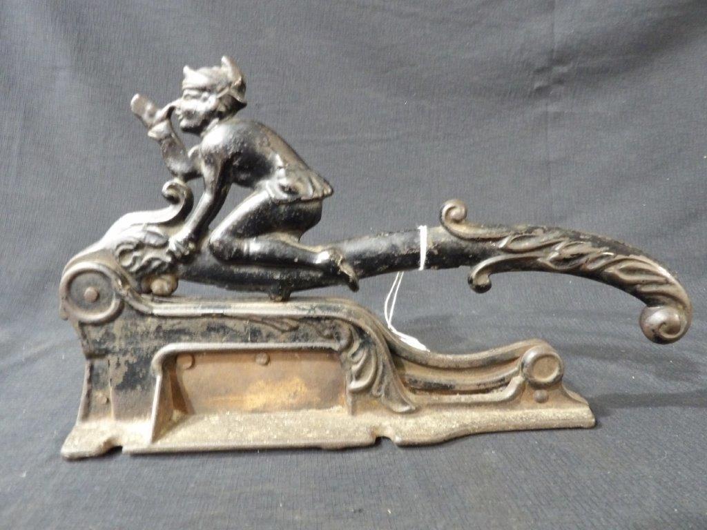 Cast Iron Brighton Elf Tobacco Cutter: Does have a crack in the arm but works as it should. 13 inches long