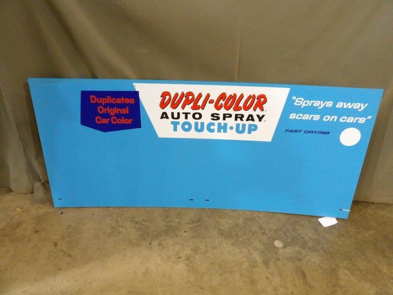 Dupli-Color Paint Masonite sign: With a slight bow but is in great condition overall. 20 in x 46 in.